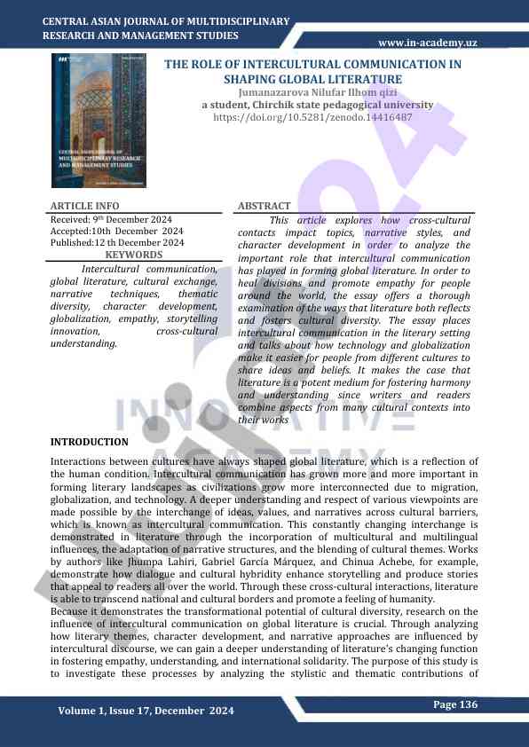 The role of intercultural communication in literature