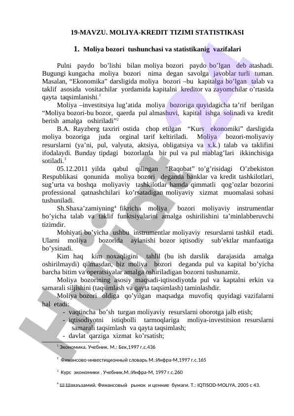 Moliya kredit tizimi statistikasini o'rganish