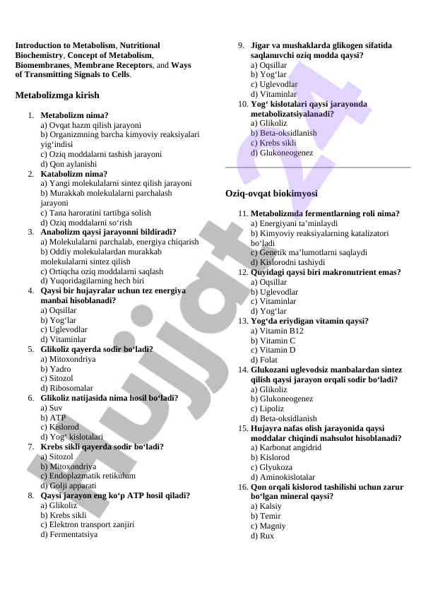 Introduction to metabolism and nutritional biochemistry
