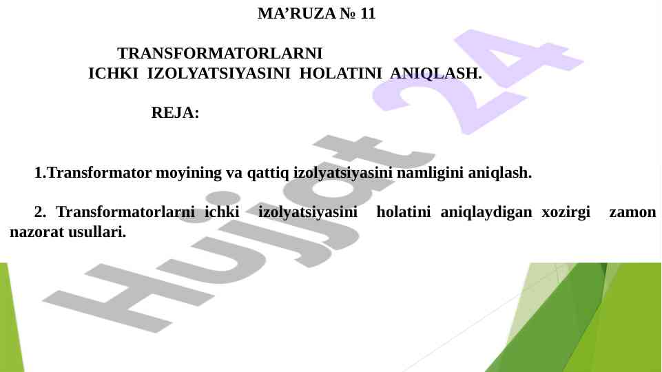 Transformatorlarning ichki izolyatsiyasini aniqlash