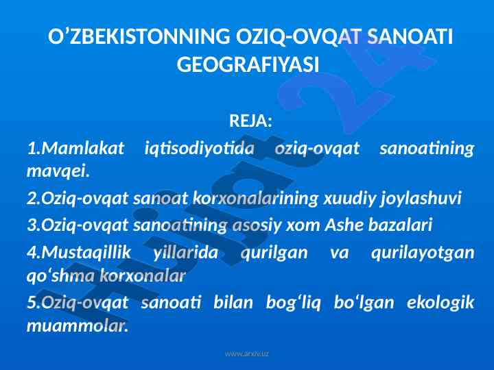 Oziq-ovqat sanoati geografiyasi tahlili
