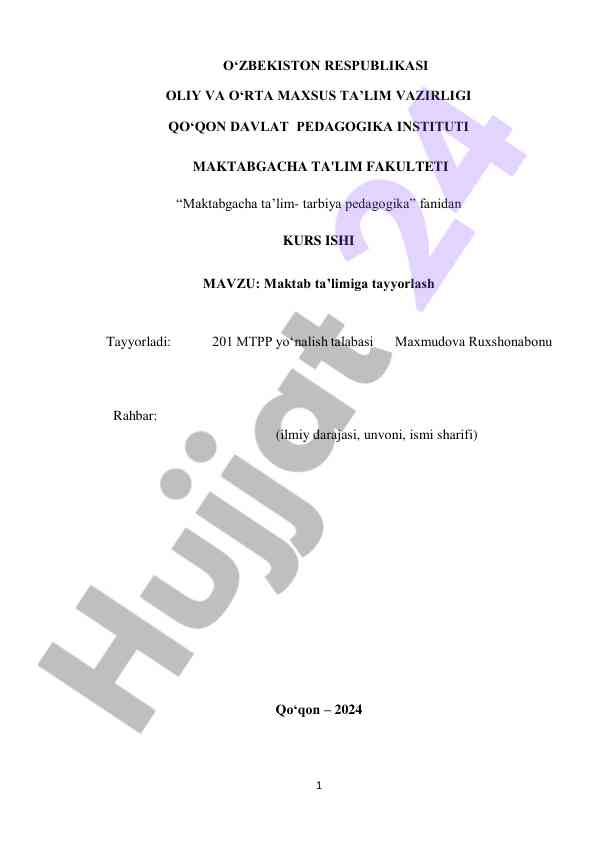 Maktab ta'limiga tayyorlash metodlari va tizimlari