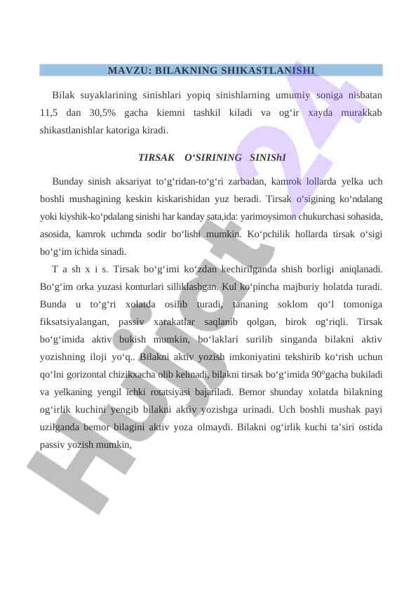 Bilak shikastlanishining tahlili va diagnostikasi