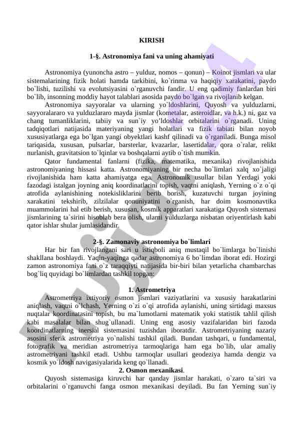 Astronomiya fani va uning ahamiyati