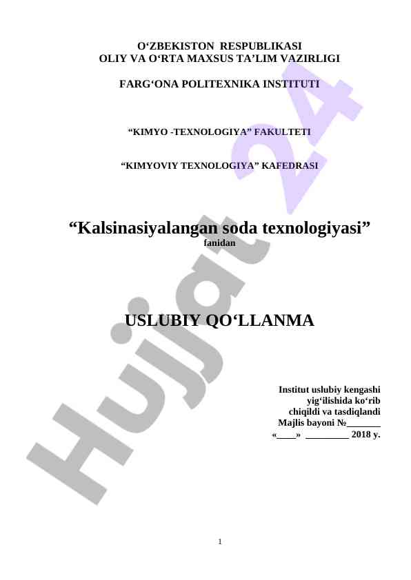 Kalsinasiyalangan Soda Texnologiyasi Uslubiy Qo‘llanma