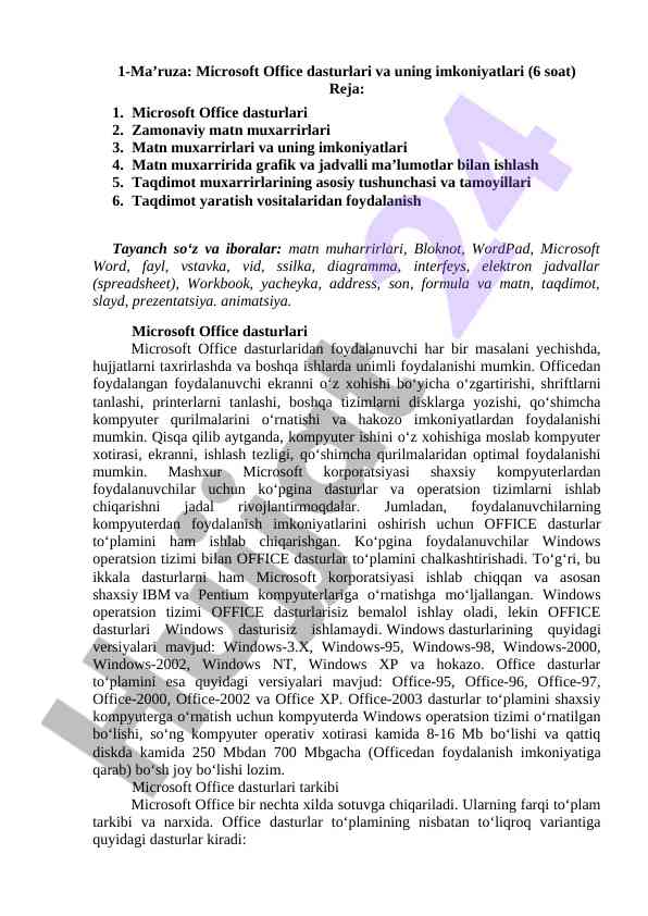 Microsoft offiсe dasturlari va uning imkoniyatlari