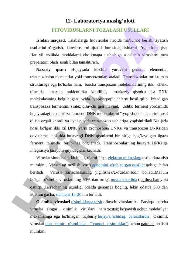 Fitoviruslarni tozalash usullari ma'lumotlari