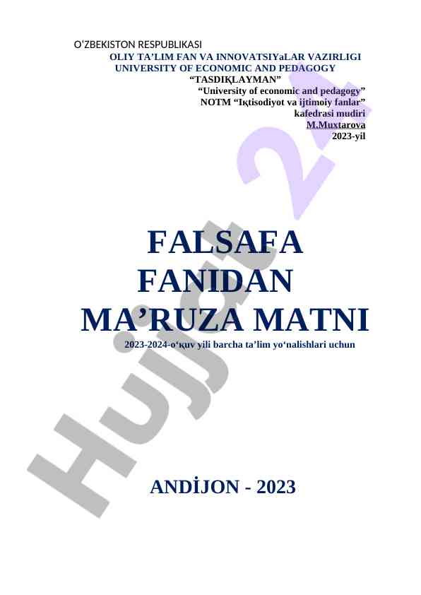 Falsafa fanidan ma’ruza matni 2023-2024 o‘quv yili