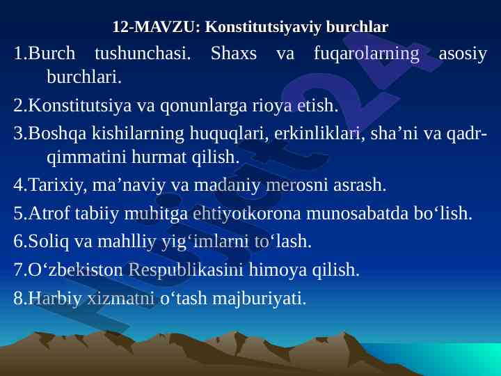 Konstitutsiyaviy burchlar tushunchasi va mahsulotlari