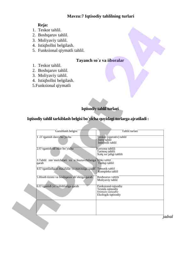 Iqtisodiy tahlilning turlari va usullari