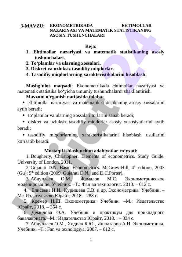 Ehtimollar nazariyasi va statistikada asosiy tushunchalar