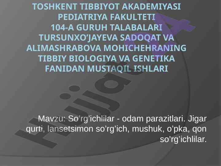 So’rg’ichlilar - odam parazitlari haqida mustaqil ish