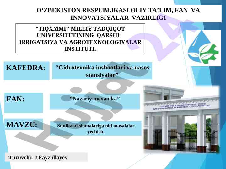 Statika aksiomalariga oid masalalar yechish