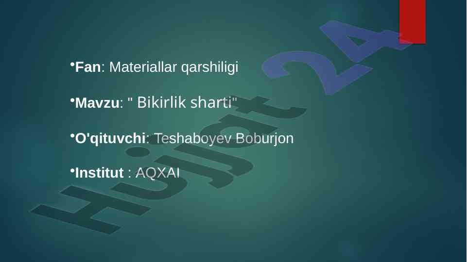 Bikirlik sharti va materiallar qarshiligi tahlili