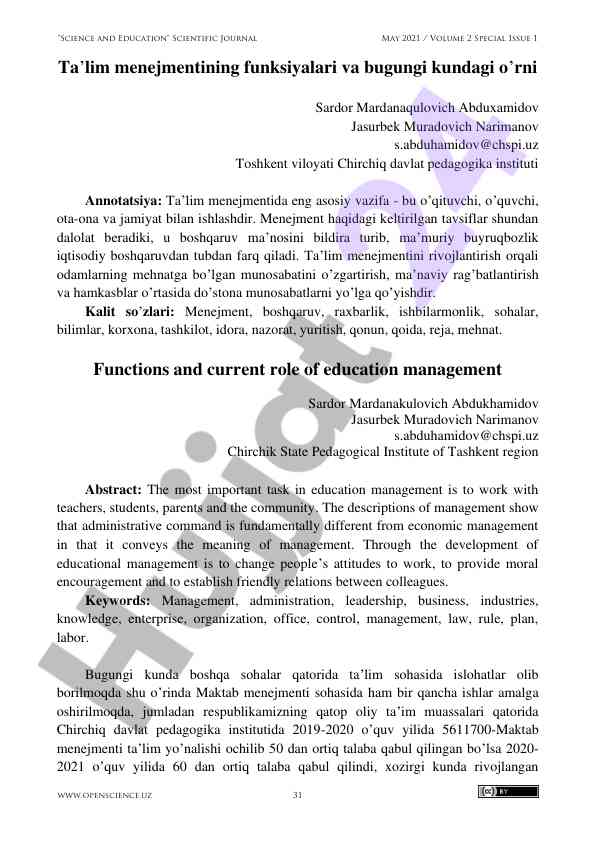 Ta’lim menejmentining funksiyalari va o’rni