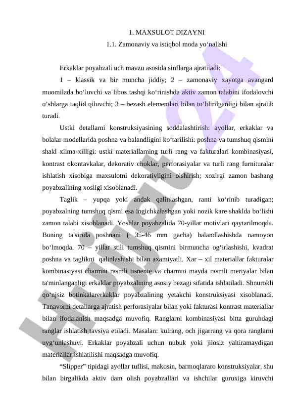 Zamonaviy poyabzal dizayni tahlili