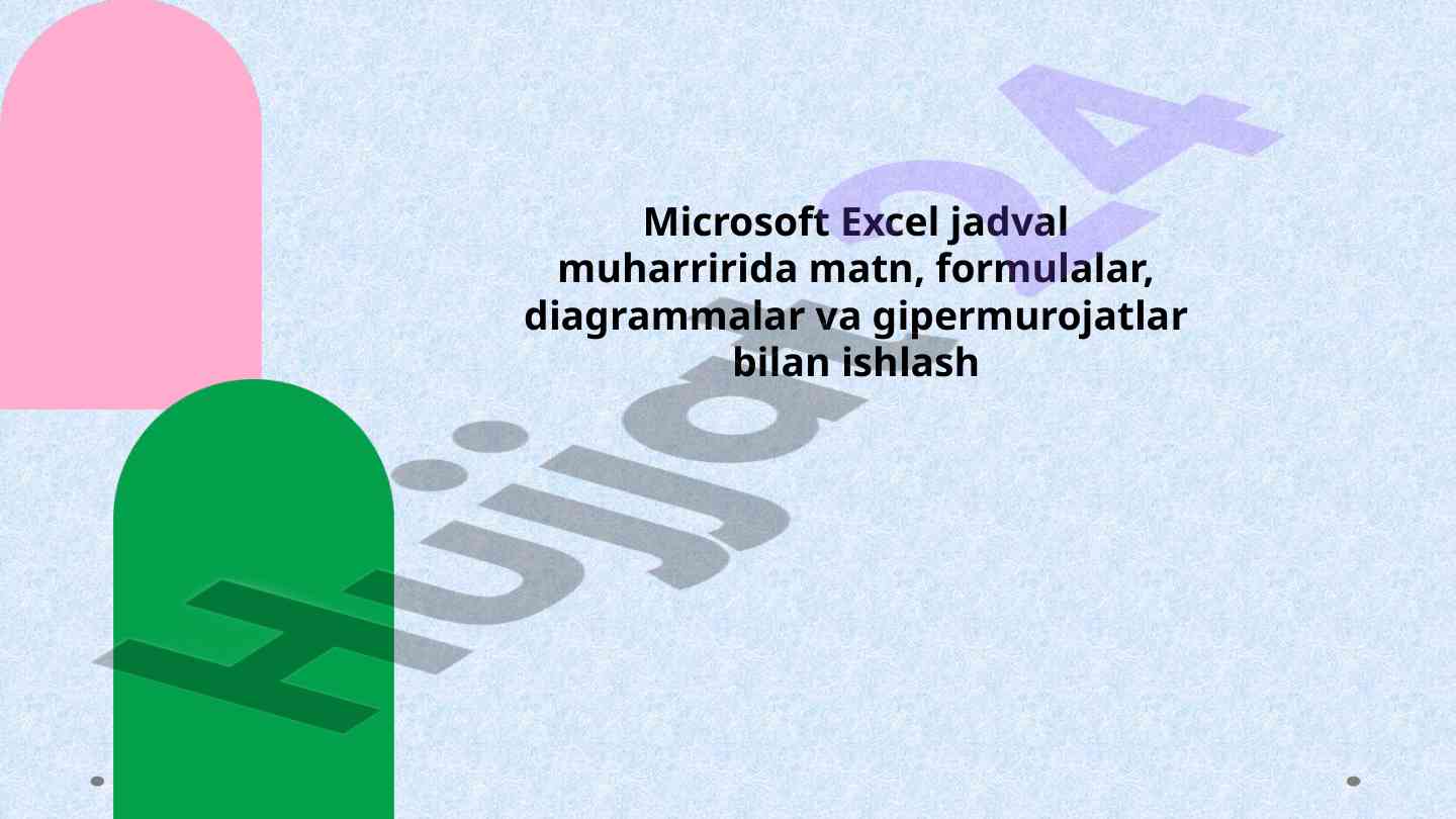 Microsoft excel dasturida formulalar va diagrammalar