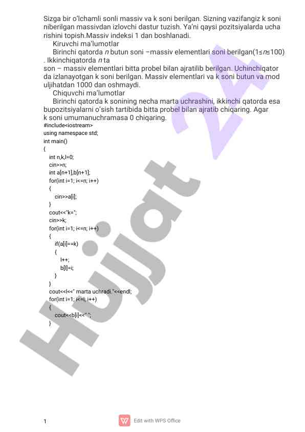 Massiv elementlari bilan ishlash dasturi