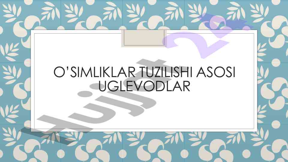 O’simliklar tuzilishi asosi uglevodlar