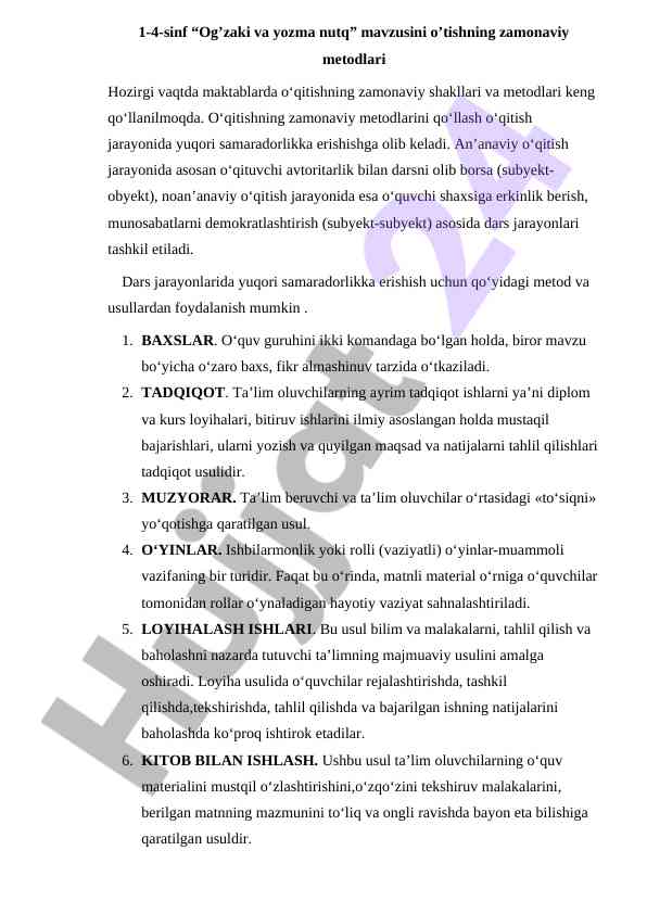 Zamonaviy metodlar bilan og’zaki va yozma nutq o‘qitish