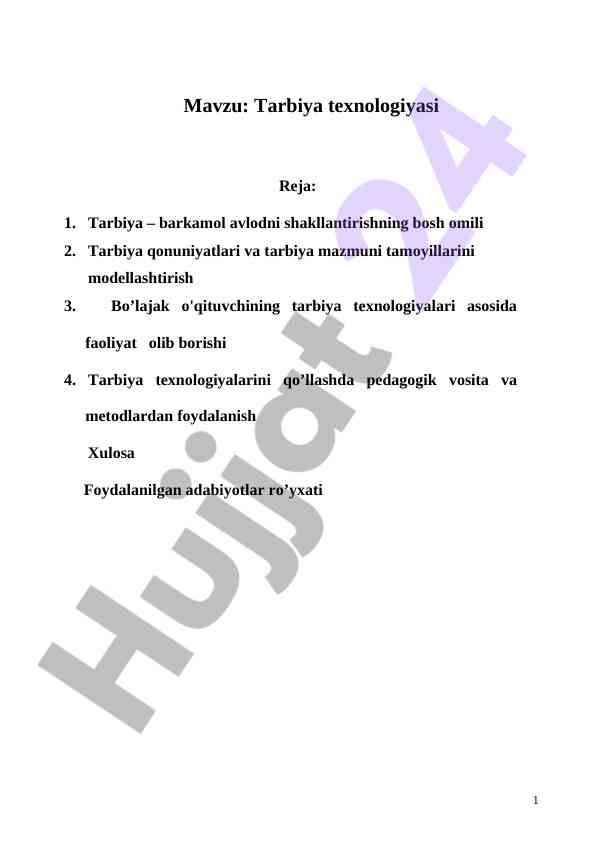 Tarbiya texnologiyalari va pedagogik vositalar