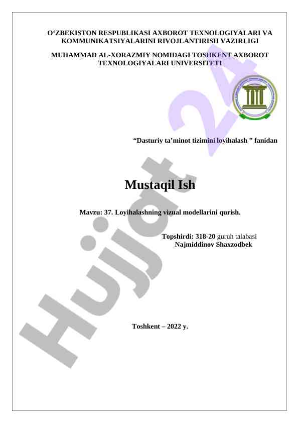 Dasturiy ta’minot tizimini loyihalash va vizual modellar