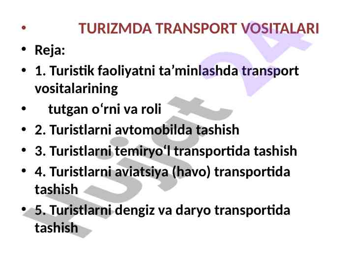 TURIZMDA TRANSPORT VOSITALARI