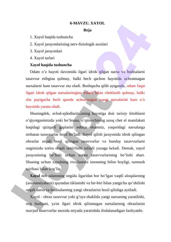 Xayol jarayonlari va ularning asoslari