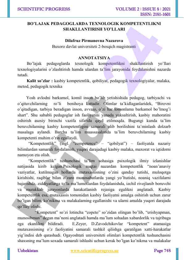 Bo'laq pedagoglarda texnologik kompetentlikni shakllantirish