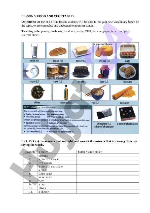 Lesson 5: food and vegetables vocabulary practice