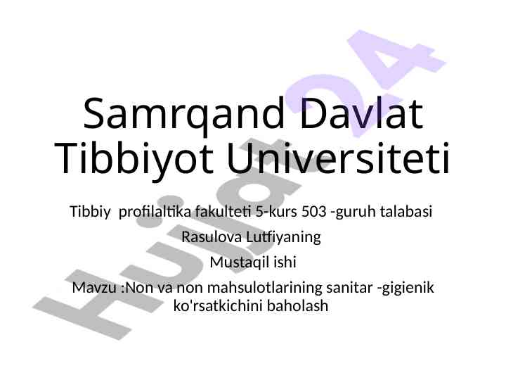 Non va non mahsulotlarining sanitar-gigienik ko'rsatkichlari