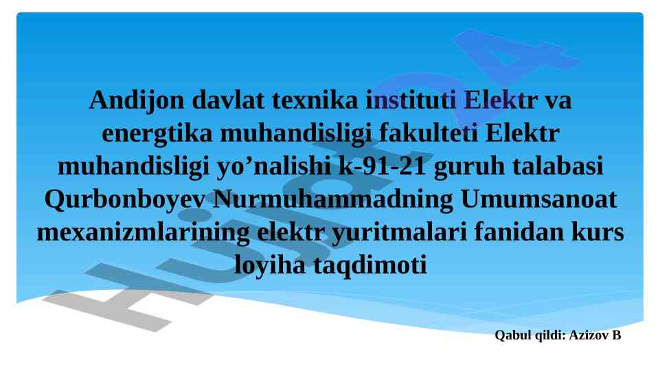 Ko'prikli kran elektr yuritmasini loyihlash