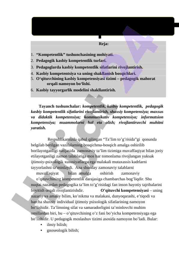 Pedagogik kasbiy kompetentlik va rivojlantirish