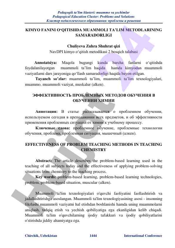 Muammoli ta'lim metodlarining samardorligi