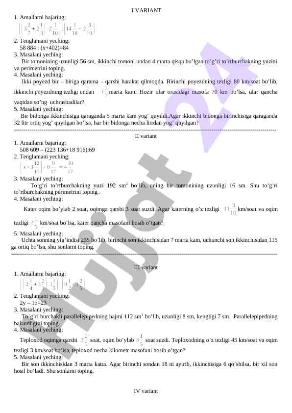 Matematik masalalar bilan ishlash usullari