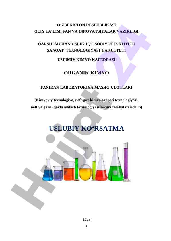Organik kimyo fanidan laboratoriya mashg‘ulotlari 2023