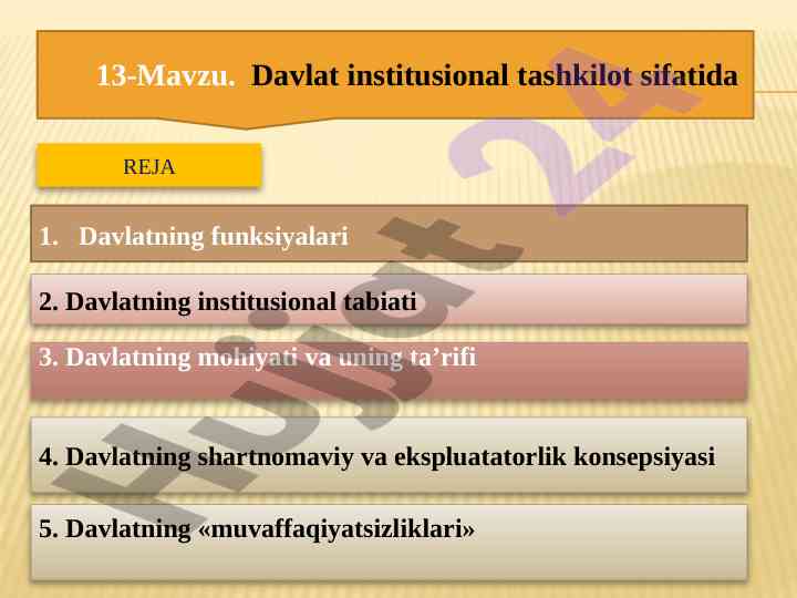 Davlat institusional tashkiloti va funksiyalari