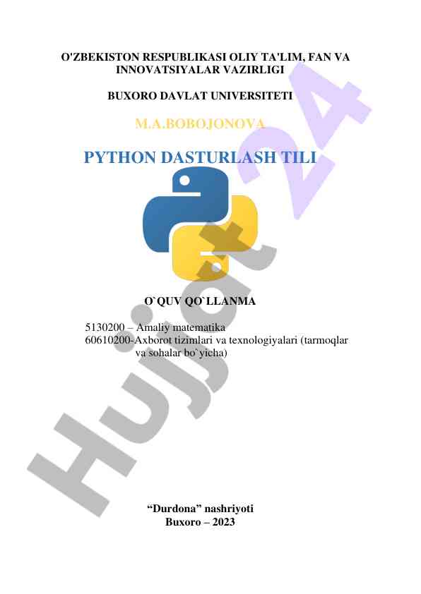 Python dasturlash tili o'quv qo'llanma