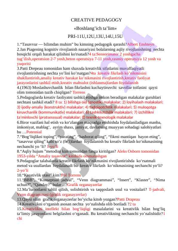 Kreativ pedagojiyaning asosiy nazariyalari