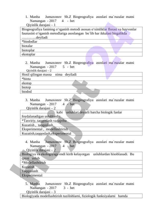 Biogeografiya Asoslari Ma`ruzalar Matni