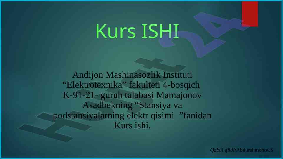 Elektr qismlarini loyihalash kurs ishlari