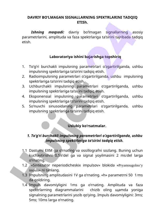 Davriy bo‘lmagan signallarning spektrlari tadqiqi