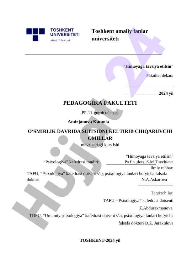 O‘smirlik davrida suitsidni keltiruvchi omillar