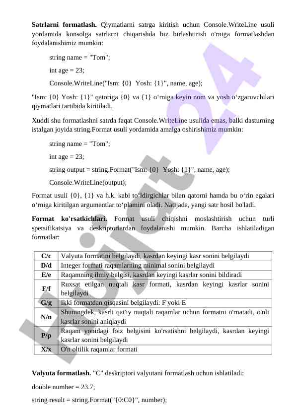 Satrlarni Formatlash Ushullari