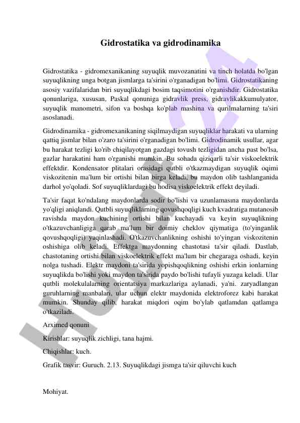 Gidrostatika va gidrodinamika asoslari