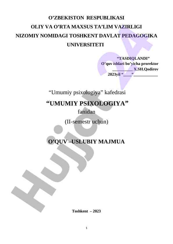 Umumiy psixologiya o‘quv-uslubiy majmua