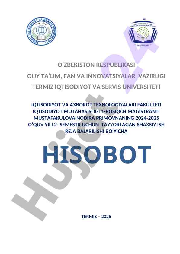 Shaxsiy ish reja hisoboti 2024-2025 o‘quv yili