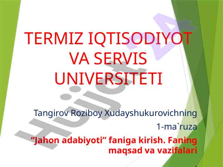 Jahon adabiyoti faniga kirish dars ishlanmasi
