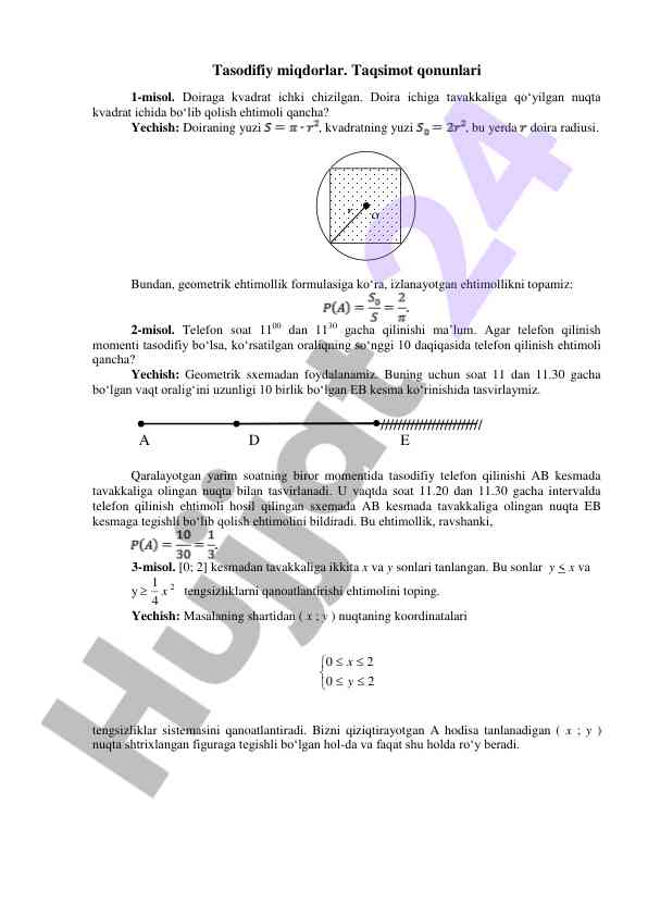 Tasodifiy miqdorlar va ehtimollar yechish metodlari