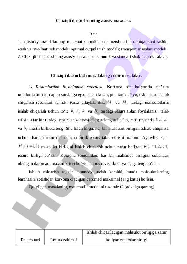 Chiziqli dasturlash modellarini o'rganish